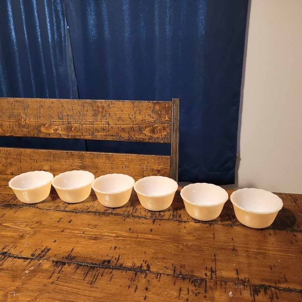 Vintage Set of 6 Fire-King 424 Scalloped Peach Luster Custard Dessert Dish